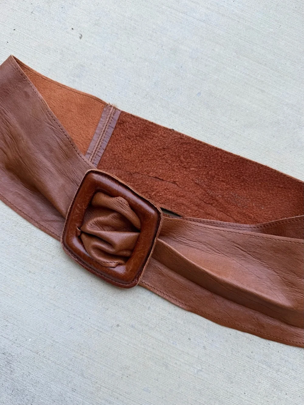 70’s Wide Brown Leather Cinch Belt with Buckle